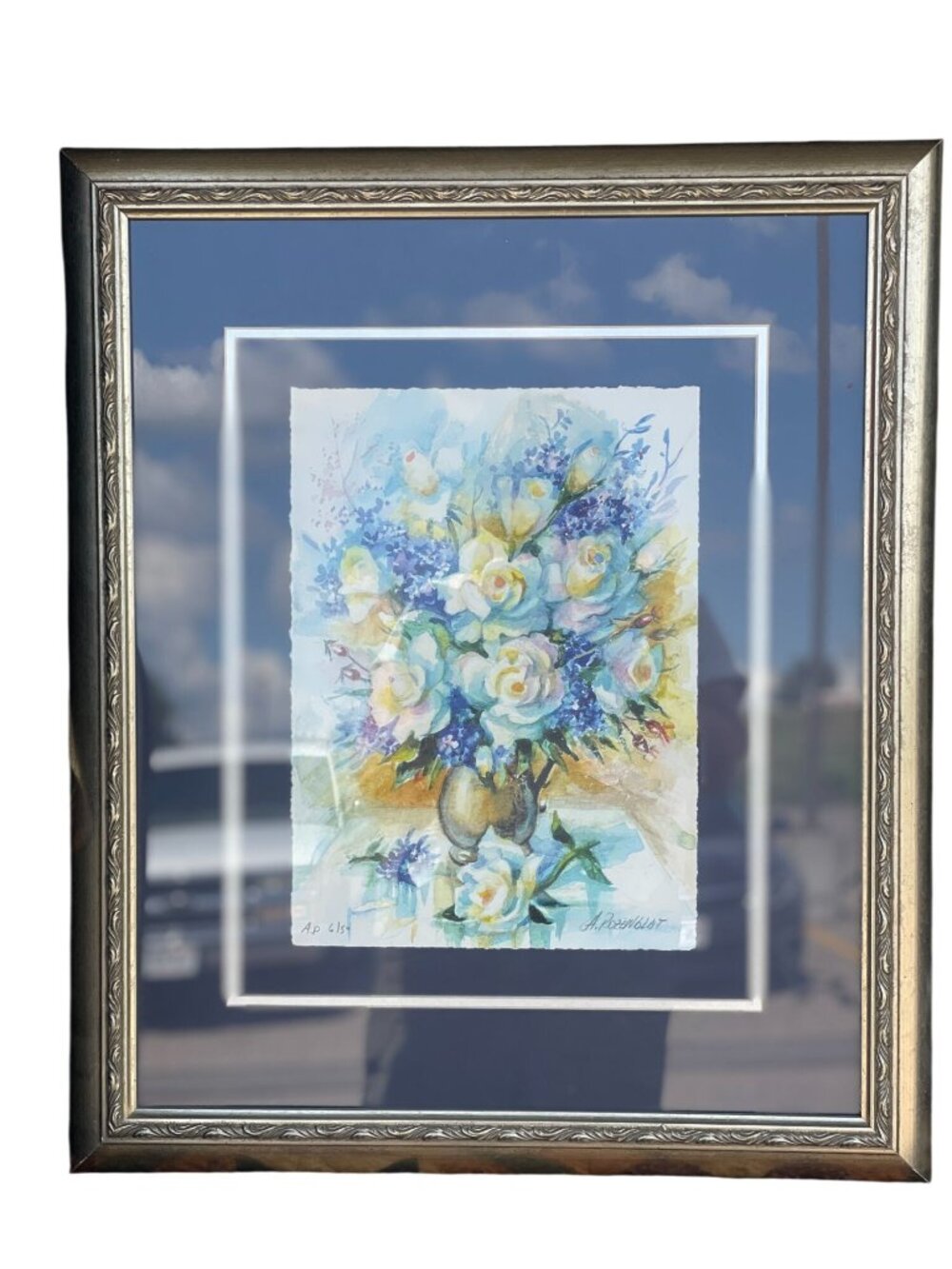 Floral Watercolor Print By A. Rosenblatt With Elegant Frame & Matting - Limited
